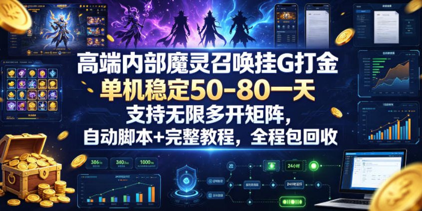 高端内部魔灵召唤挂G打金，单机稳定50-80一天，支持无限多开矩阵，自动脚本+完整教程，全程包回收【揭秘】-盟主1站 - 热点知汇专注网赚项目资源知识聚汇