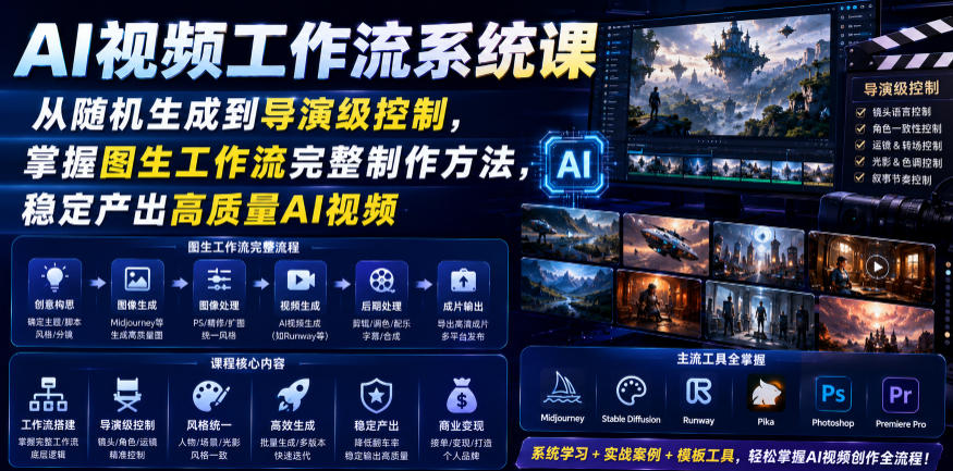 AI视频工作流系统课，从随机生成到导演级控制，掌握图生工作流完整制作方法，稳定产出高质量AI视频-盟主1站 - 热点知汇专注网赚项目资源知识聚汇