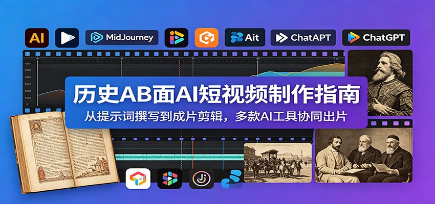 历史AB面AI短视频制作指南：从提示词撰写到成片剪辑，多款AI工具协同出片-盟主1站 - 热点知汇专注网赚项目资源知识聚汇