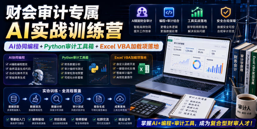 财会审计专属AI实战训练营｜AI协同编程+Python审计工具箱+Excel VBA加载项落地-盟主1站 - 热点知汇专注网赚项目资源知识聚汇