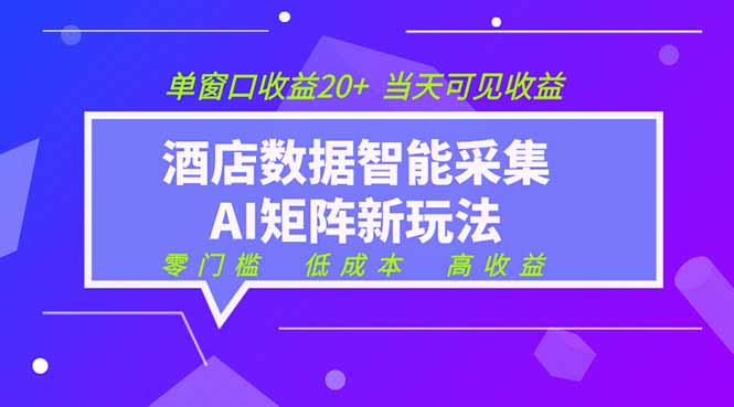 2026酒店数据采集ai智能矩阵新风口  低成本   高收益   当天见收益   单窗口20+-盟主1站 - 热点知汇专注网赚项目资源知识聚汇