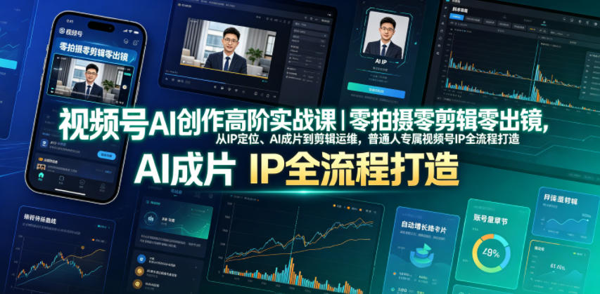 视频号AI创作高阶实战课｜零拍摄零剪辑零出镜，从IP定位、AI成片到剪辑运维，普通人专属视频号IP全流程打造-盟主1站 - 热点知汇专注网赚项目资源知识聚汇