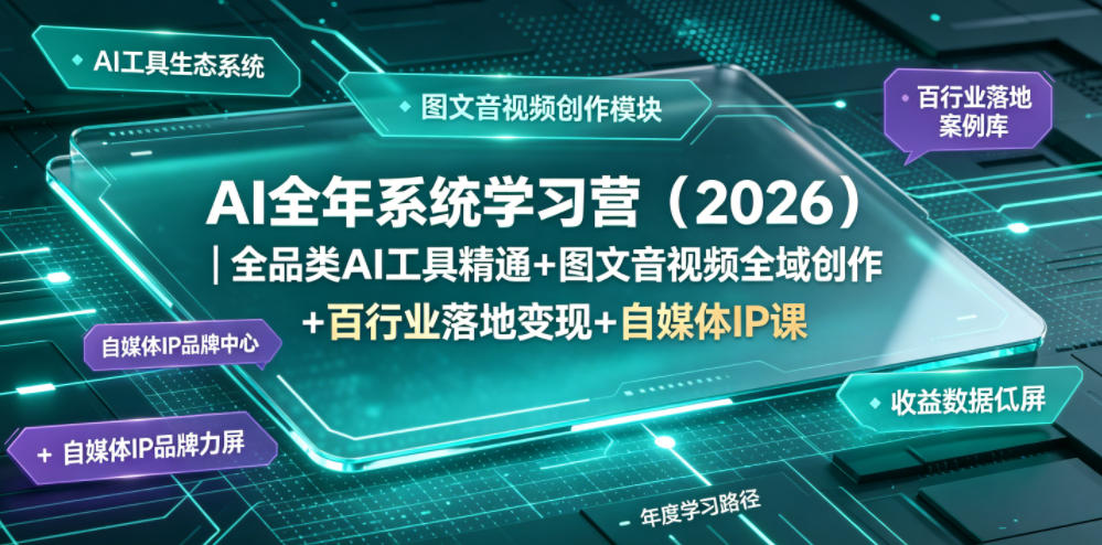 AI全年系统学习营(2026)｜全品类AI工具精通+图文音视频全域创作+百行业落地变现+自媒体IP打造年度进阶大课-盟主1站 - 热点知汇专注网赚项目资源知识聚汇