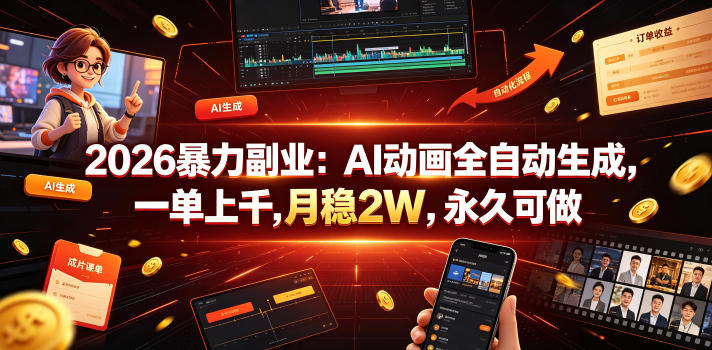 2026暴力副业：AI动画全自动生成，一单上千，月稳2W，永久可做【揭秘】-盟主1站 - 热点知汇专注网赚项目资源知识聚汇