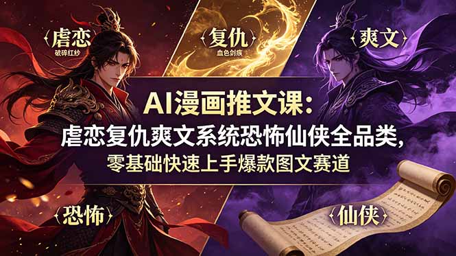 AI漫画推文课：虐恋复仇爽文系统恐怖仙侠全品类，零基础快速上手爆款图文赛道-盟主1站 - 热点知汇专注网赚项目资源知识聚汇