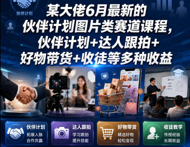某大佬6月最新的伙伴计划图片类赛道课程，伙伴计划+达人跟拍+好物带货+收徒等多种收益-盟主1站 - 热点知汇专注网赚项目资源知识聚汇