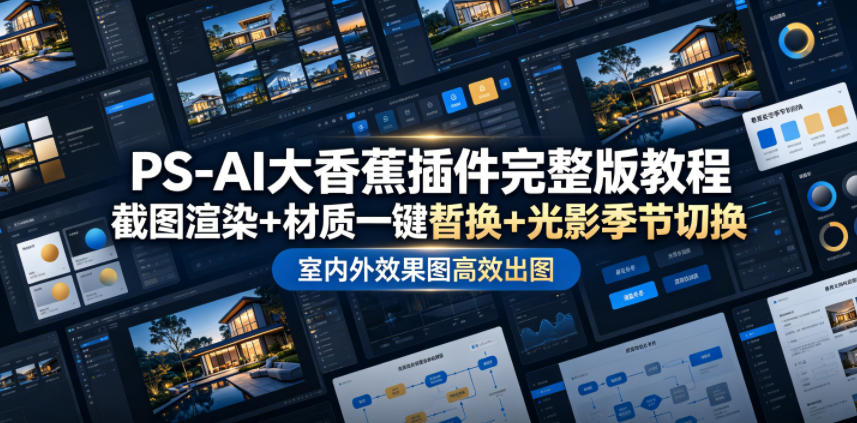PS-AI大香蕉插件完整版教程，截图渲染+材质一键替换+光影季节切换，室内外效果图高效出图高阶课程-盟主1站 - 热点知汇专注网赚项目资源知识聚汇
