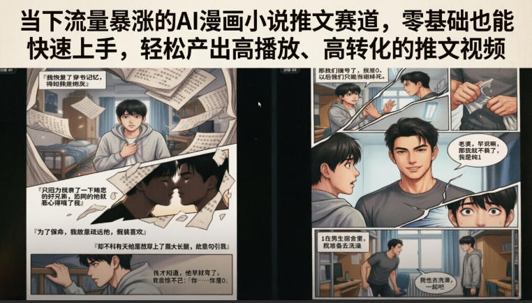 当下流量暴涨的AI漫画小说推文赛道，零基础也能快速上手，轻松产出高播放、高转化的推文视频-盟主1站 - 热点知汇专注网赚项目资源知识聚汇
