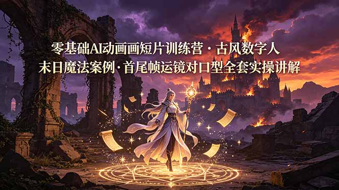 零基础AI动画短片训练营，古风数字人末日魔法案例，首尾帧运镜对口型全套实操讲解-盟主1站 - 热点知汇专注网赚项目资源知识聚汇