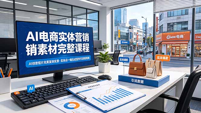 AI电商实体营销素材完整课程，AI创意短片完美复刻实景，实体店一键生成宣传引流短视频-盟主1站 - 热点知汇专注网赚项目资源知识聚汇