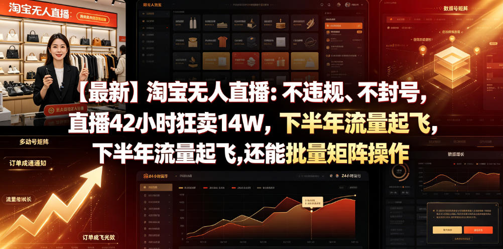 【最新】淘宝无人直播：不违规、不封号，直播42小时狂卖14W，下半年流量起飞，还能批量矩阵操作【揭秘】-盟主1站 - 热点知汇专注网赚项目资源知识聚汇