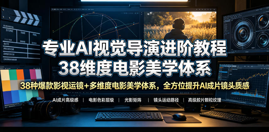 专业AI视觉导演进阶教程，38种爆款影视运镜+多维度电影美学体系，全方位提升AI成片高级感与镜头质感-盟主1站 - 热点知汇专注网赚项目资源知识聚汇
