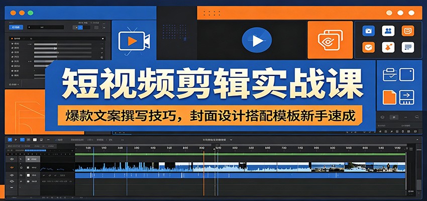 短视频剪辑实战课：爆款文案撰写技巧，封面设计搭配模板新手速成-盟主1站 - 热点知汇专注网赚项目资源知识聚汇