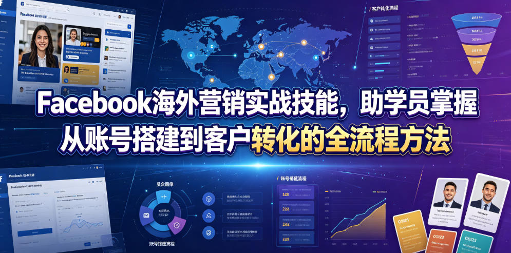 Facebook海外营销实战技能，助学员掌握从账号搭建到客户转化的全流程方法-盟主1站 - 热点知汇专注网赚项目资源知识聚汇