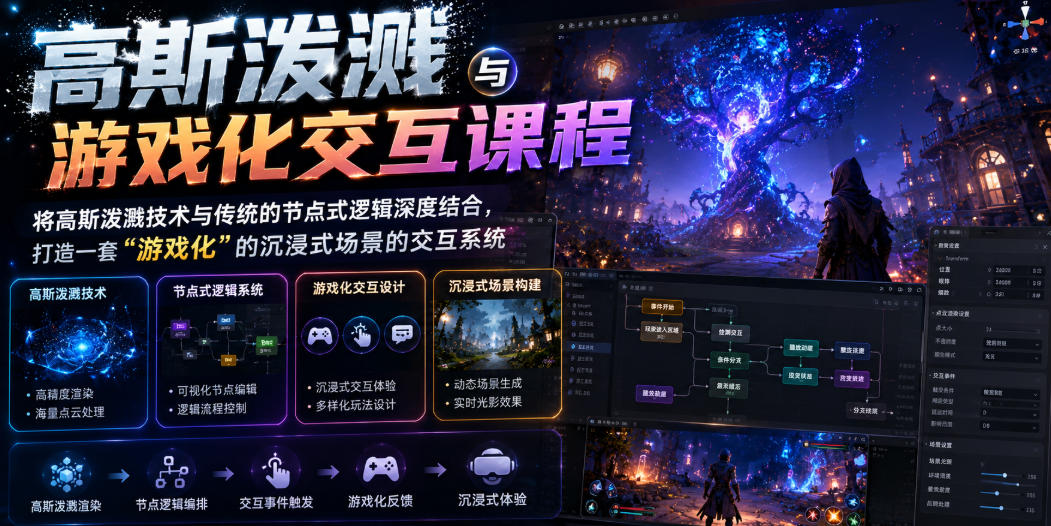 高斯泼溅与游戏化交互课程，将高斯泼溅技术与传统的节点式逻辑深度结合，打造一套“游戏化”的沉浸式场景的交互系统-盟主1站 - 热点知汇专注网赚项目资源知识聚汇