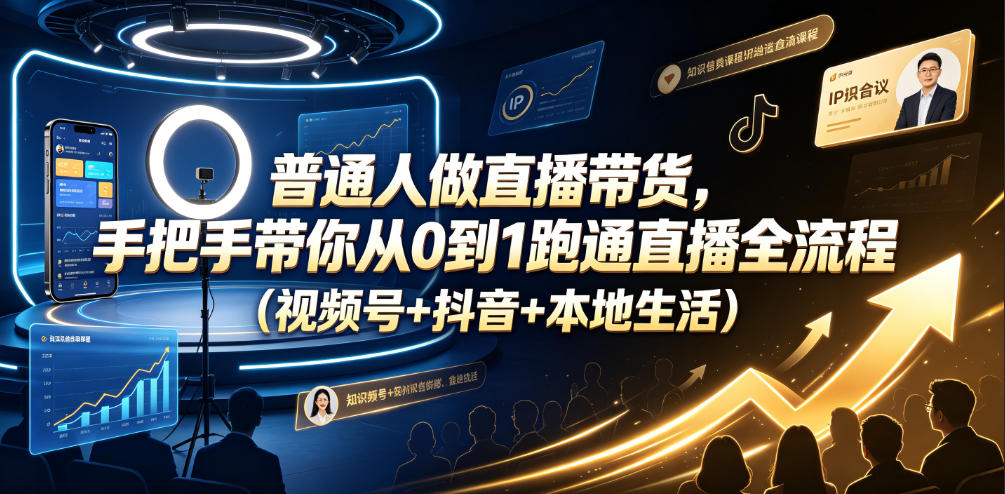 普通人做直播带货，手把手带你从0到1跑通直播全流程(视频号+抖音+本地生活)-盟主1站 - 热点知汇专注网赚项目资源知识聚汇