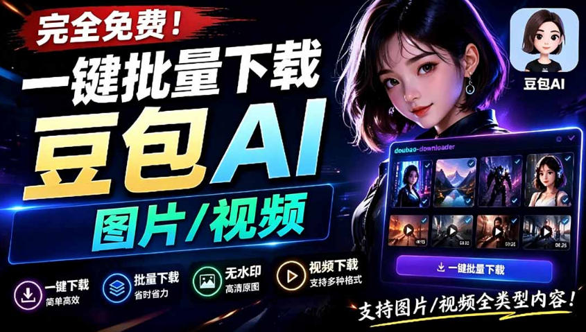 Github最新发布！一键批量下载豆包AI无水印图片/视频，简单易用，自动解析提示词-盟主1站 - 热点知汇专注网赚项目资源知识聚汇