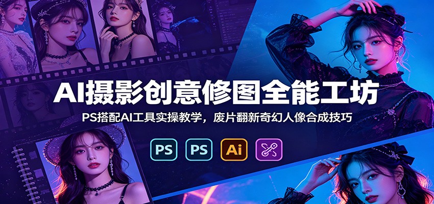 AI摄影创意修图全能工坊：PS搭配AI工具实操教学，废片翻新奇幻人像合成技巧-盟主1站 - 热点知汇专注网赚项目资源知识聚汇