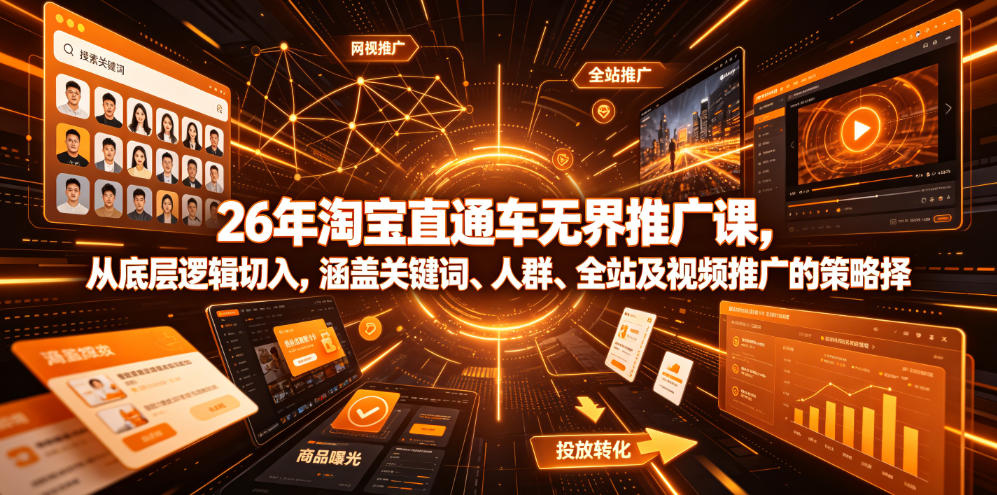26年淘宝直通车无界推广课，从底层逻辑切入，涵盖关键词、人群、全站及视频推广的策略选择-盟主1站 - 热点知汇专注网赚项目资源知识聚汇