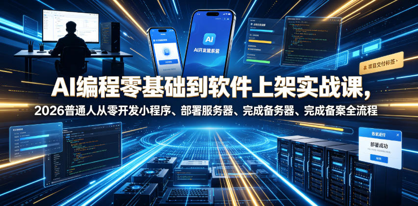 AI编程零基础到软件上架实战课，2026普通人从零开发小程序、部署服务器、完成备案全流程项目落地教程-盟主1站 - 热点知汇专注网赚项目资源知识聚汇