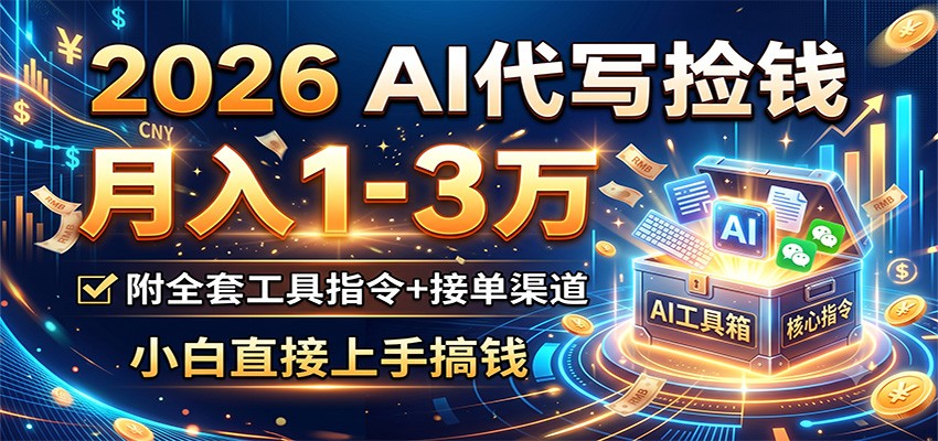 2026 AI代写捡钱，月入1-3万，附全套工具指令+接单渠道，小白直接上手搞钱-盟主1站 - 热点知汇专注网赚项目资源知识聚汇
