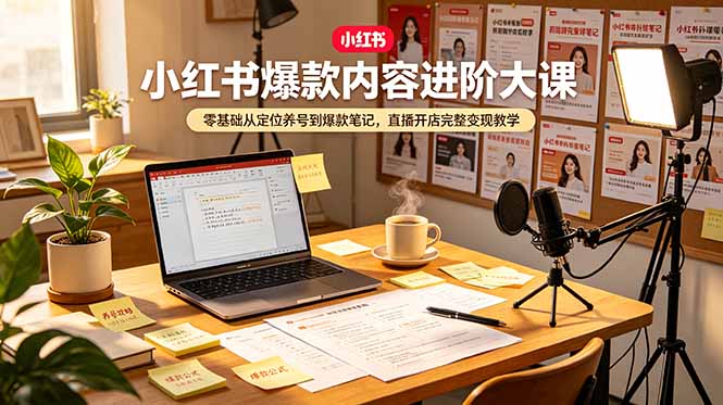 小红书爆款内容进阶大课，零基础从定位养号到爆款笔记，直播开店完整变现教学-盟主1站 - 热点知汇专注网赚项目资源知识聚汇