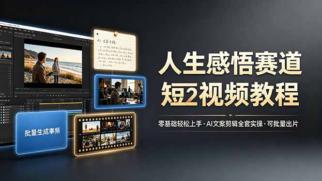 人生感悟赛道短视频教程，零基础轻松上手，AI文案剪辑全套实操可批量出片-盟主1站 - 热点知汇专注网赚项目资源知识聚汇