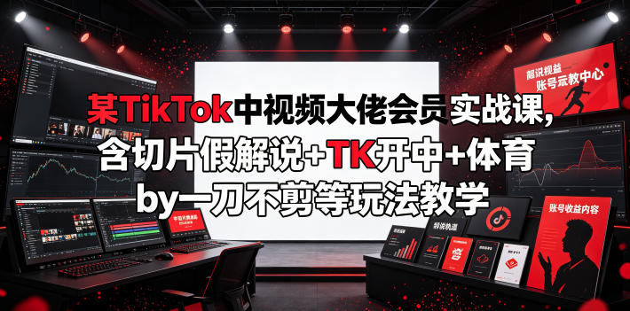 某TikTok中视频大佬会员实战课，含切片假解说+TK开中+体育by一刀不剪等玩法教学-盟主1站 - 热点知汇专注网赚项目资源知识聚汇