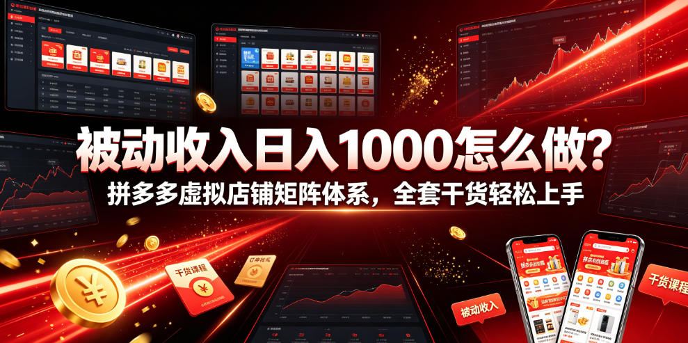 被动收入日入1000怎么做？拼多多虚拟店铺矩阵体系，全套干货轻松上手【揭秘】-盟主1站 - 热点知汇专注网赚项目资源知识聚汇