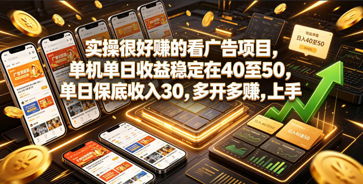 实操很好賺的看广告项目，单机单日收益稳定在40至50，单日保底收入30，多开多賺，上手就能变现【揭秘】-盟主1站 - 热点知汇专注网赚项目资源知识聚汇