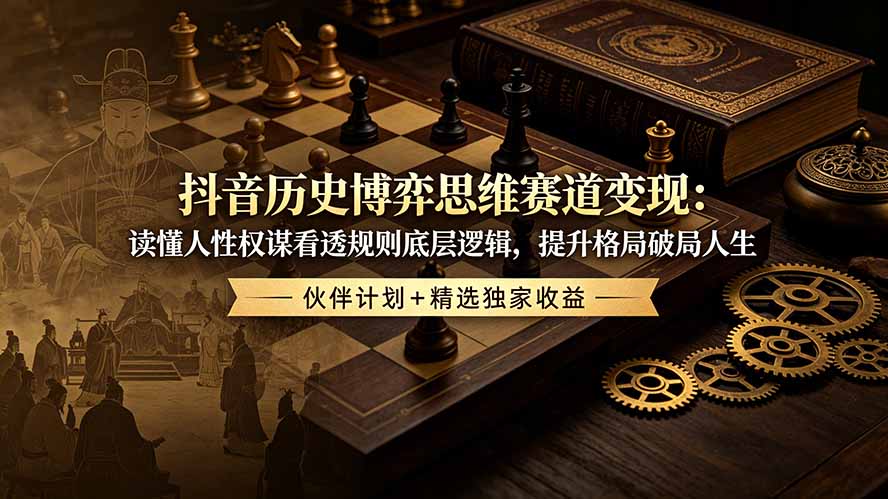 抖音历史博弈思维赛道变现：读懂人性权谋看透规则底层逻辑，提升格局破局人生，伙伴计划+精选独家收益-盟主1站 - 热点知汇专注网赚项目资源知识聚汇