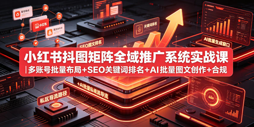 小红书抖图矩阵全域推广系统实战课｜多账号批量布局+SEO关键词排名+AI批量图文创作+合规私域导流完整落地教程-盟主1站 - 热点知汇专注网赚项目资源知识聚汇