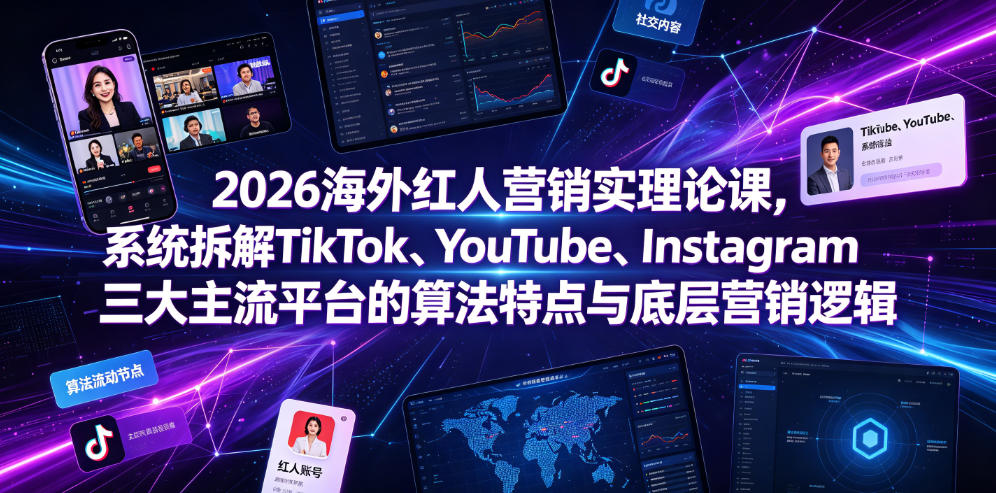 2026海外红人营销实理论课，系统拆解TikTok、YouTube、Instagram三大主流平台的算法特点与底层营销逻辑-盟主1站 - 热点知汇专注网赚项目资源知识聚汇