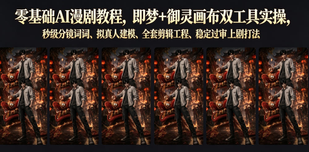 零基础AI漫剧教程，即梦+御灵画布双工具实操，秒级分镜提示词、拟真人建模、全套剪辑工程、稳定过审上剧打法-盟主1站 - 热点知汇专注网赚项目资源知识聚汇