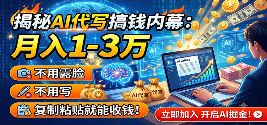 揭秘AI代写搞钱内幕：月入1-3万，不用露脸不用写，复制粘贴就能收钱！-盟主1站 - 热点知汇专注网赚项目资源知识聚汇