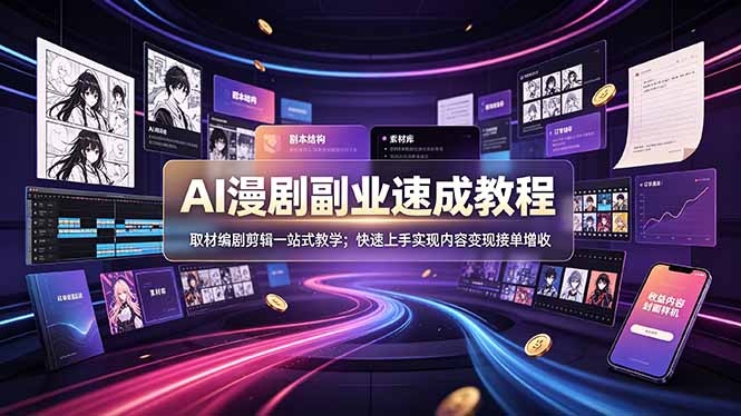 AI漫剧副业速成教程，取材编剧剪辑一站式教学；快速上手实现内容变现接单增收-盟主1站 - 热点知汇专注网赚项目资源知识聚汇