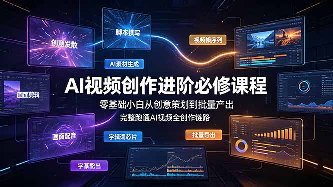 AI视频创作进阶必修课程：零基础小白从创意策划到批量产出，完整跑通AI视频全创作链路-盟主1站 - 热点知汇专注网赚项目资源知识聚汇
