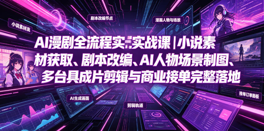 AI漫剧全流程实战课｜小说素材获取、剧本改编、AI人物场景制图、多工具成片剪辑、平台付费变现与商业接单完整落地-盟主1站 - 热点知汇专注网赚项目资源知识聚汇