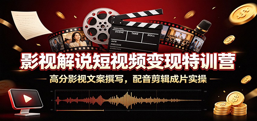 影视解说短视频变现特训营：高分影视文案撰写，配音剪辑成片实操-盟主1站 - 热点知汇专注网赚项目资源知识聚汇