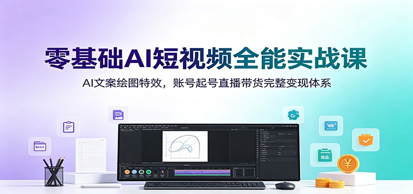 零基础AI短视频全能实战课：AI文案绘图特效，账号起号直播带货完整变现体系-盟主1站 - 热点知汇专注网赚项目资源知识聚汇