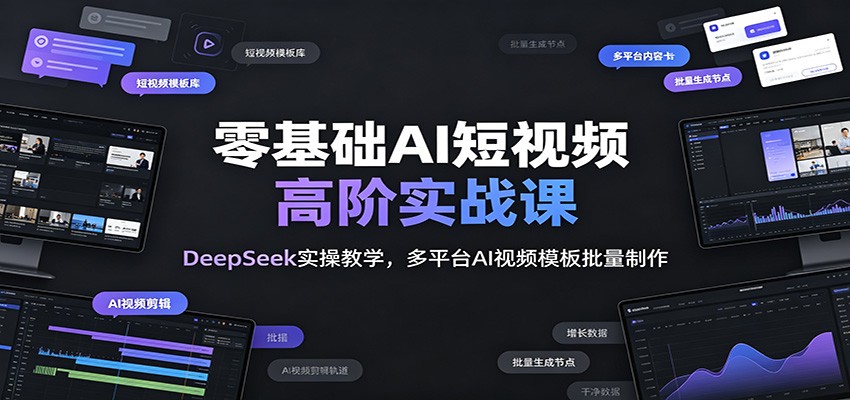 零基础AI短视频高阶实战课：DeepSeek实操教学，多平台AI视频模板批量制作-盟主1站 - 热点知汇专注网赚项目资源知识聚汇