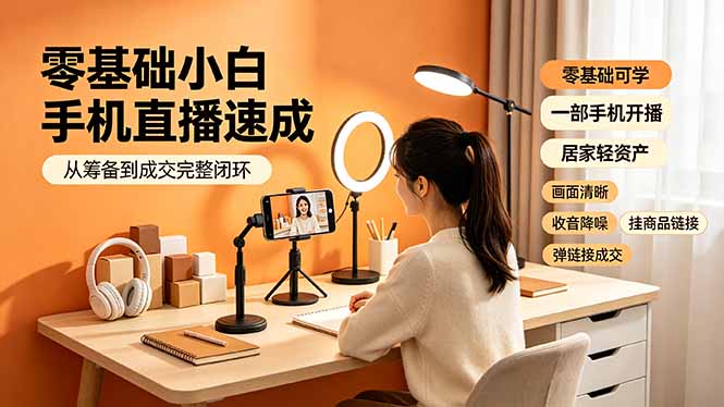 零基础小白手机直播速成，从筹备到成交完整闭环，适配苹果安卓系统，解决杂音卡顿留人难问题-盟主1站 - 热点知汇专注网赚项目资源知识聚汇