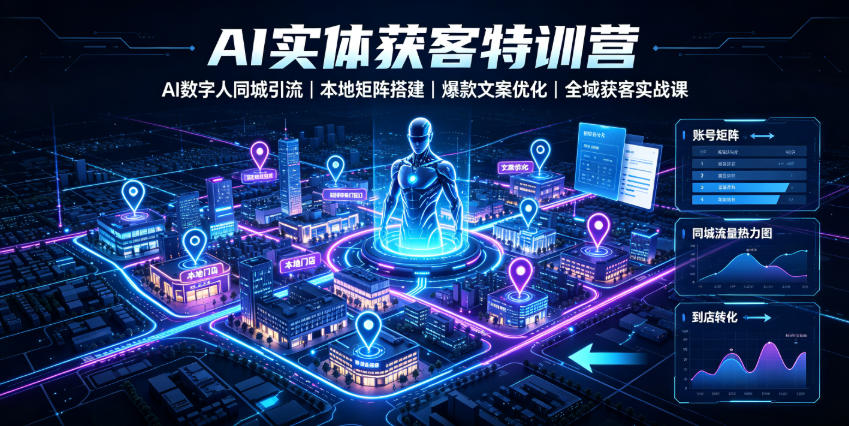 AI实体获客特训营｜AI数字人同城引流、本地矩阵搭建、爆款文案优化全域获客实战课-盟主1站 - 热点知汇专注网赚项目资源知识聚汇
