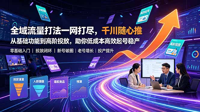 全域流量打法一网打尽，千川随心推从基础功能到高阶投放，助你低成本高效起号稳产-盟主1站 - 热点知汇专注网赚项目资源知识聚汇