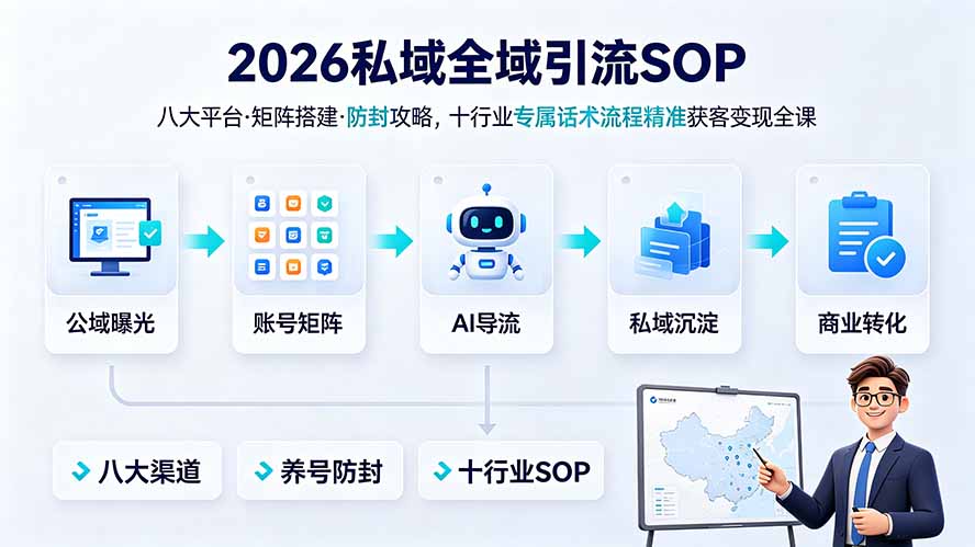 2026私域全域引流SOP｜八大平台·矩阵搭建·防封攻略，十行业专属话术流程精准获客变现全课-盟主1站 - 热点知汇专注网赚项目资源知识聚汇