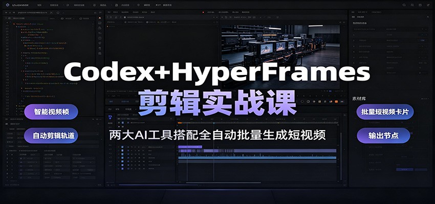 Codex+HyperFrames剪辑实战课：两大AI工具搭配全自动批量生成短视频-盟主1站 - 热点知汇专注网赚项目资源知识聚汇