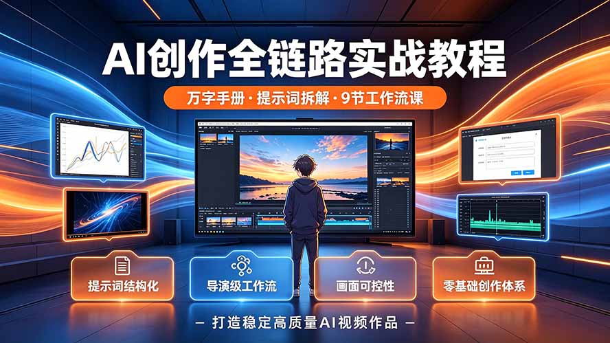 AI创作全链路实战教程｜万字手册·提示词拆解·9节工作流课，打造稳定高质量AI视频作品-盟主1站 - 热点知汇专注网赚项目资源知识聚汇