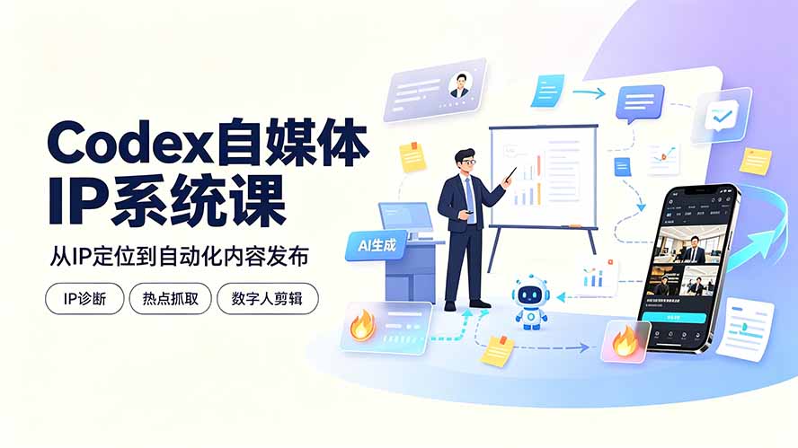 Codex自媒体IP系统课：IP诊断/热点抓取/IP蒸馏 Skill，爆款复刻数字人多平台自动发布教程-盟主1站 - 热点知汇专注网赚项目资源知识聚汇
