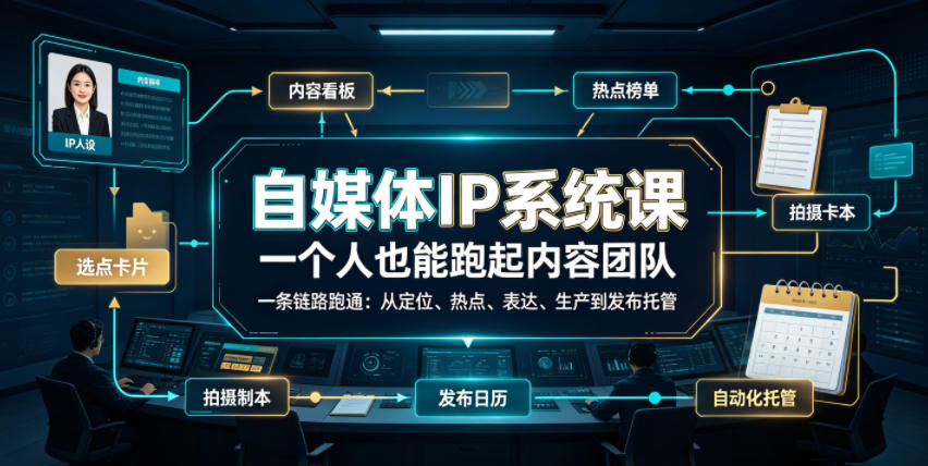 自媒体IP系统课，一个人也能跑起内容团队，一条链路跑通，从定位、热点、表达、生产到发布托管-盟主1站 - 热点知汇专注网赚项目资源知识聚汇