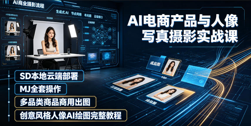 AI电商产品与人像写真摄影实战课｜SD本地云端部署、MJ全套操作、多品类商品商用出图、创意风格人像AI绘图完整教程-盟主1站 - 热点知汇专注网赚项目资源知识聚汇